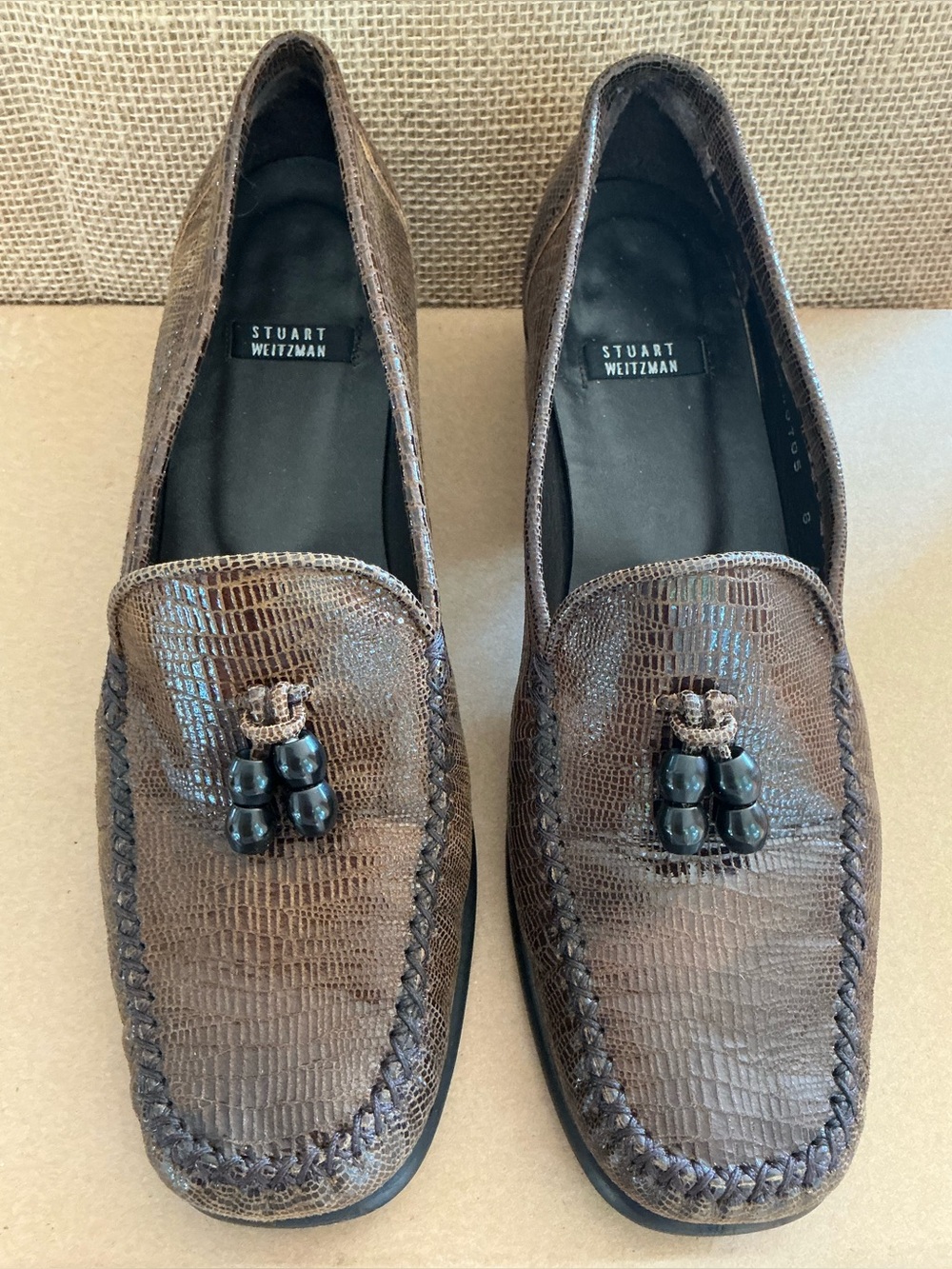 Stuart Weitzman Brown Patent Leather Tassel Loafers 8AA/7-7,5